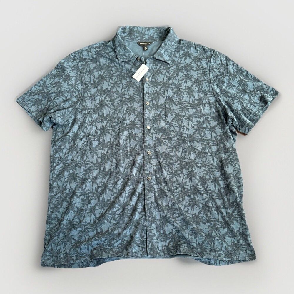 Banana Republic Shirt Mens XL Blue Palm Tree Print Short Sleeve Button Up Cotton